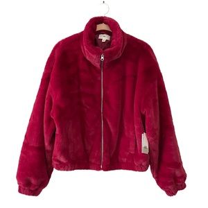 Nordstrom BP Silky Faux Fur Jacket Lined Raspberry NWT